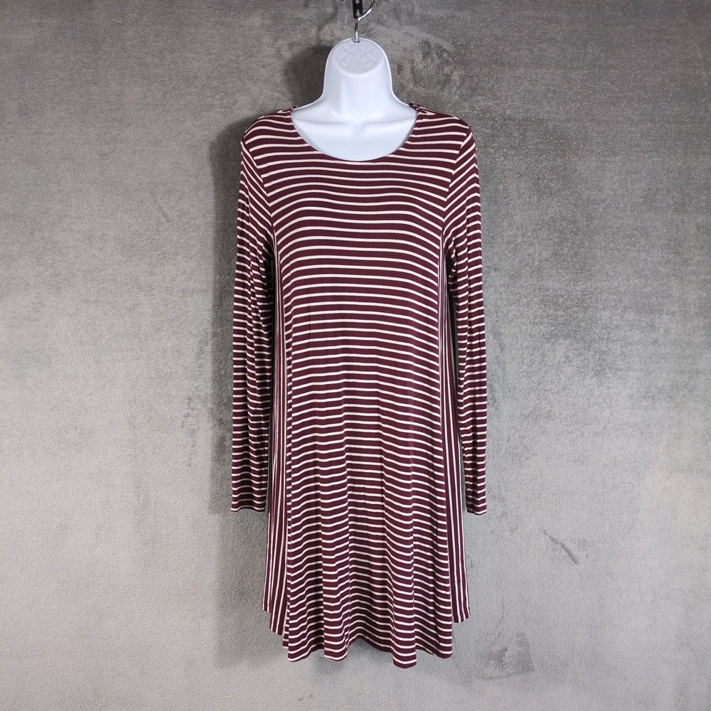 Old Navy Womens Burgundy White Striped Long Sleeve Swing A-Line Dress M
